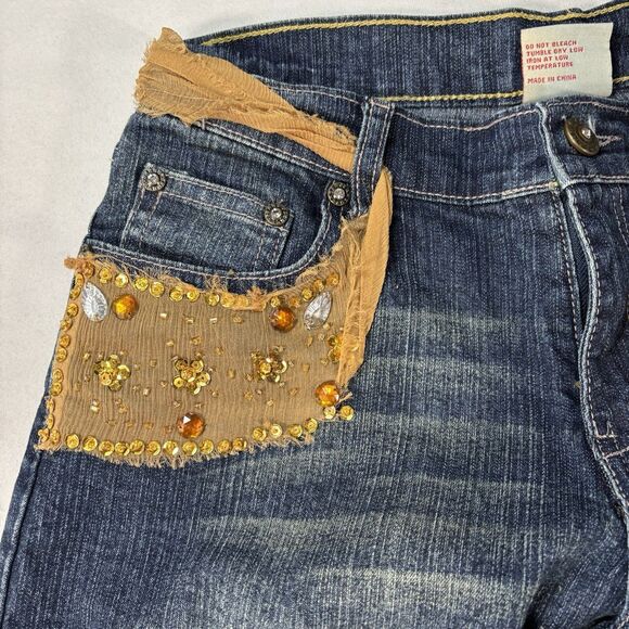 Elite Jeans Cropped Wide Leg Jeans Embellished Sequins Rhinestones - Picture 3 of 12